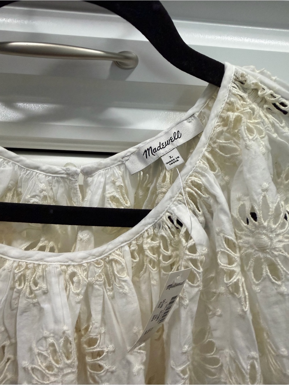 Madewell Embroidered Shirred Puff Sleeve Top - Large - Picture 6 of 6